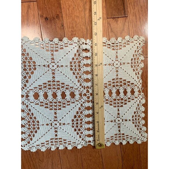 Handmade Crochet Lace Table Runner Approx. 33" x 11" Rectangular Delicate Ivory - Picture 5 of 8